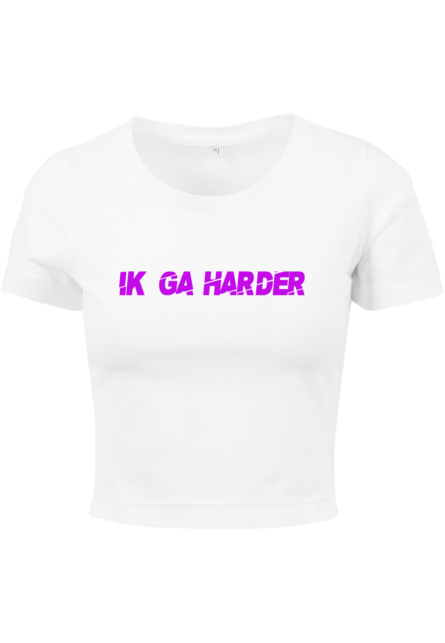 Witte cropped t-shirt met ik ga harder op Coreplaza