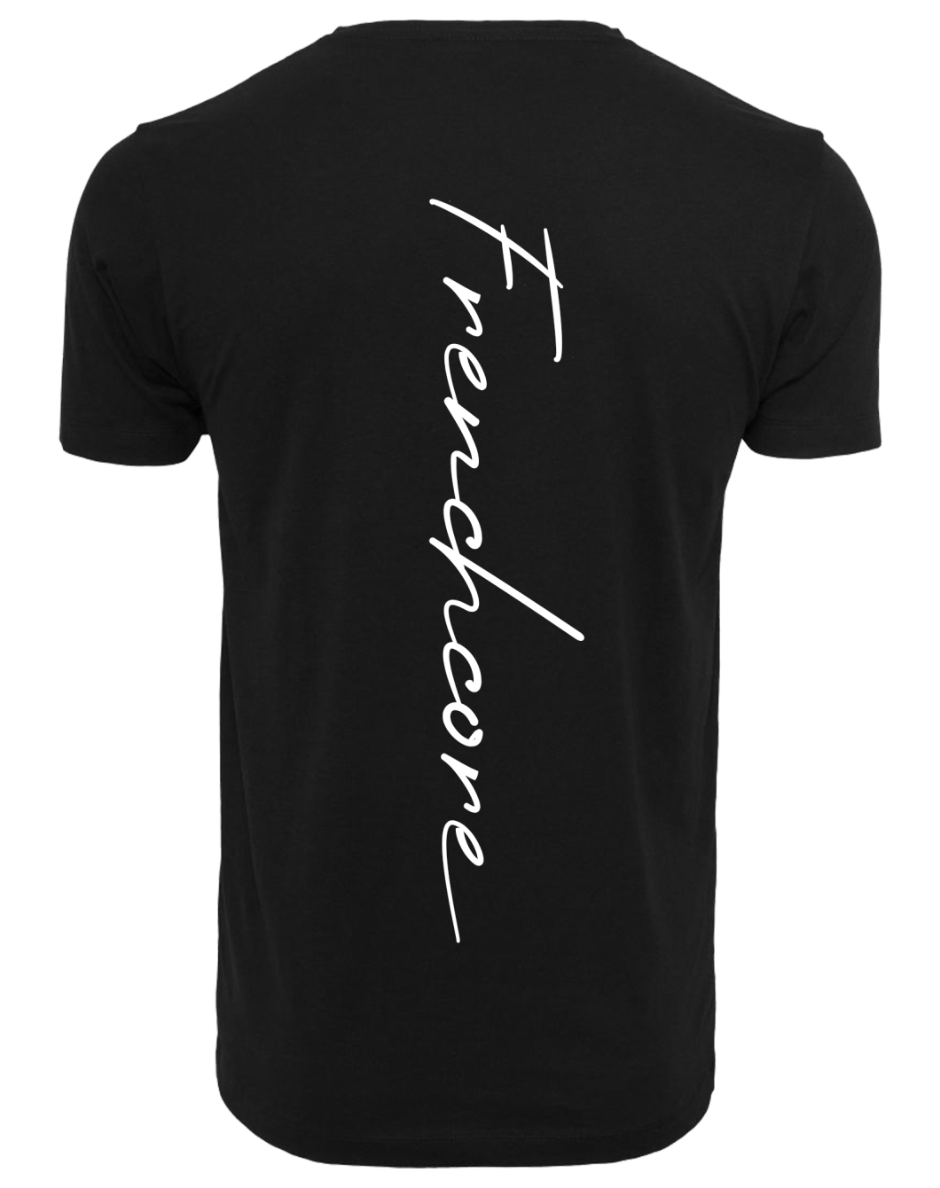Zwart T-shirt met op de rug Frenchcore en op de voorkant Je Suis Frenchcore op Coreplaza