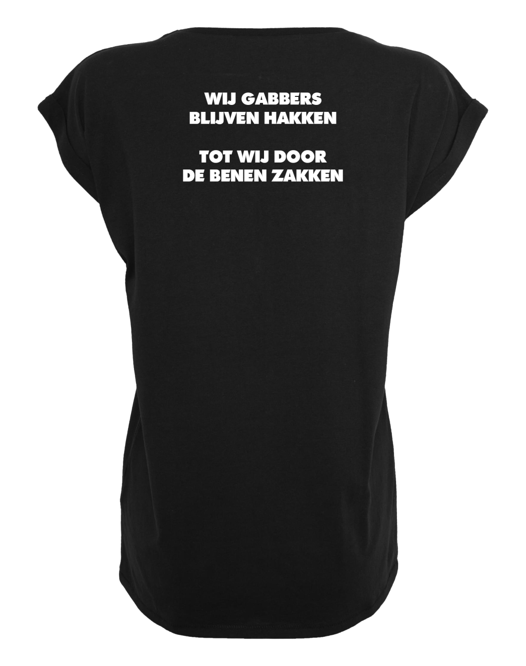 Dames T-shirt zwart met Early Hardcore en gabber die hakken