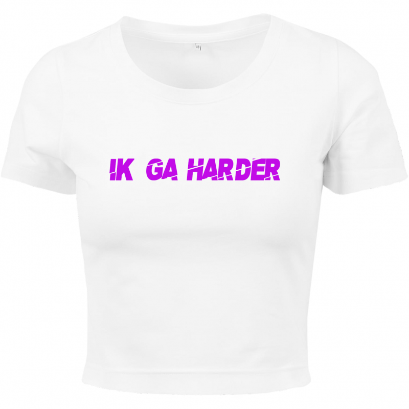 Witte cropped t-shirt met ik ga harder op Coreplaza